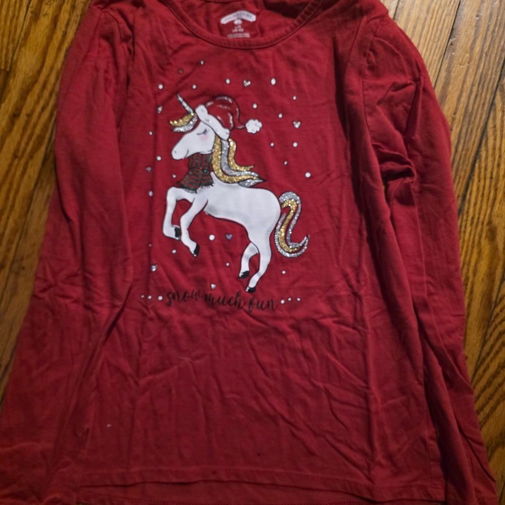 Holiday Time Red Girls Unicorn Holiday Long Sleeve Top